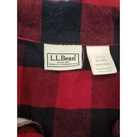 L.L. Bean Button Up Shirt Men's M Red Black Plaid Classic Flannel Dress Casual‎ - Picture 7 of 13